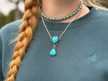 Load image into Gallery viewer, terling Silver Chain Necklace with Double Turquoise Dangles – 16” + Extender – Handmade In-House by The Bijoux FAB –
