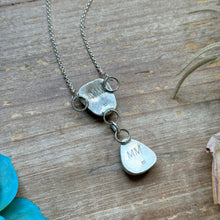 Load image into Gallery viewer, terling Silver Chain Necklace with Double Turquoise Dangles – 16” + Extender – Handmade In-House by The Bijoux FAB –
