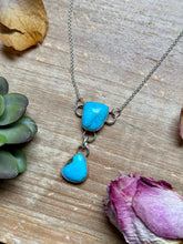 Load image into Gallery viewer, terling Silver Chain Necklace with Double Turquoise Dangles – 16” + Extender – Handmade In-House by The Bijoux FAB –
