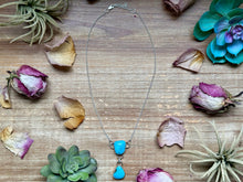 Load image into Gallery viewer, terling Silver Chain Necklace with Double Turquoise Dangles – 16” + Extender – Handmade In-House by The Bijoux FAB –
