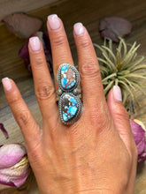 Load image into Gallery viewer, 2-Stone Golden Hills Turquoise Sterling Silver Ring – Adjustable
