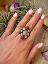 Load image into Gallery viewer, Red Coral Sterling Silver Ring – Size 10 – Native Made by Chimney Butte
