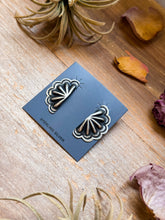 Load image into Gallery viewer, Sterling Silver Half Cluster Concho Earrings – Native Made by L. Tahe (Navajo Artist)
