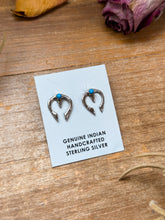 Load image into Gallery viewer, Sterling Silver Mini Naja Stud Earrings with Kingman Turquoise
