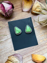Load image into Gallery viewer, Sterling Silver High Grade Carico Lake Turquoise Stud Earrings – Handmade by Artist Jason Ogg
