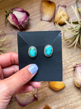 Load image into Gallery viewer, Sterling Silver Sonoran Mountain Turquoise Stud Earrings – Handmade by Artist Jason Ogg
