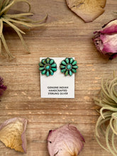Load image into Gallery viewer, Sterling Silver Green Turquoise &amp; Pearl Stud Earrings – Native Made by J. W.
