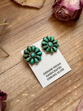 Load image into Gallery viewer, Sterling Silver Green Turquoise &amp; Pearl Stud Earrings – Native Made by J. W.
