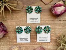 Load image into Gallery viewer, Sterling Silver Green Turquoise &amp; Pearl Stud Earrings – Native Made by J. W.
