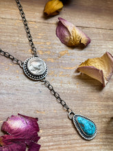 Load image into Gallery viewer, Sterling Silver Buffalo Coin &amp; Kingman Turquoise Lariat Necklace – 18” – Artist Gilbert Nez

