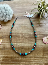 Load image into Gallery viewer, Sterling Silver Pearls choker with real turquoise and purple spiny oyster
